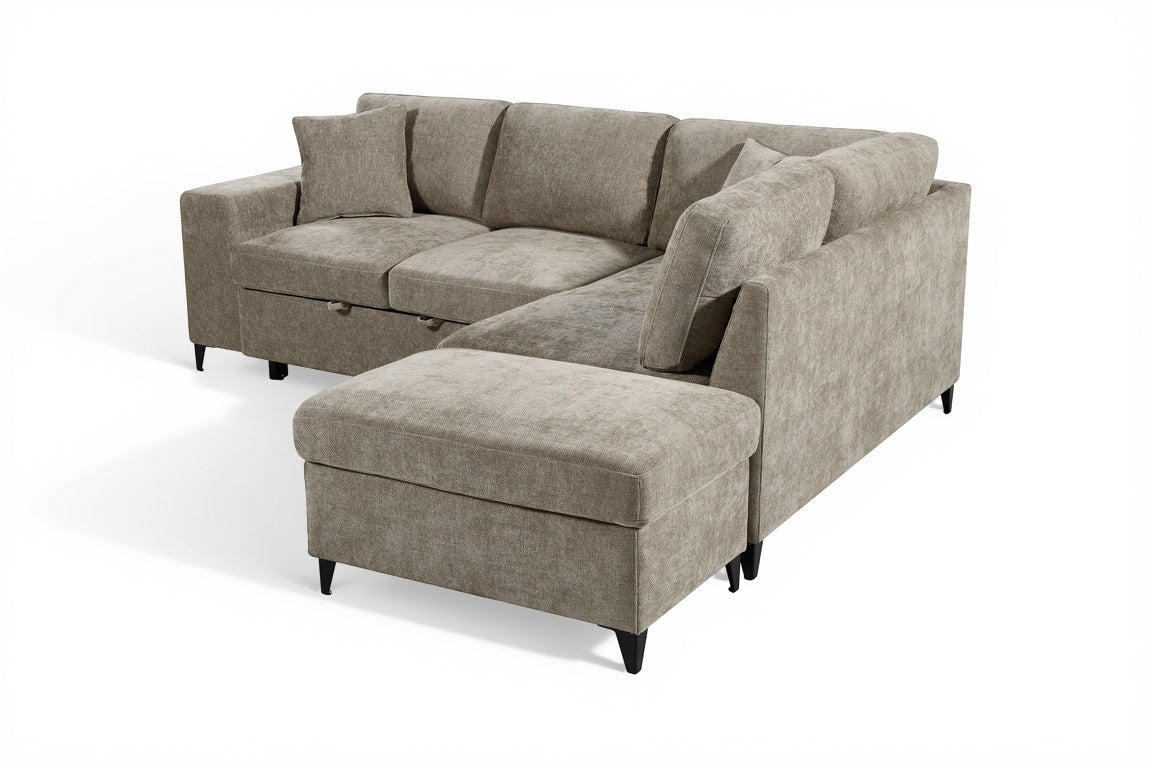 Elara Beige Chenille 2C1 Right Hand Corner Sofa Bed with Storage – view 5