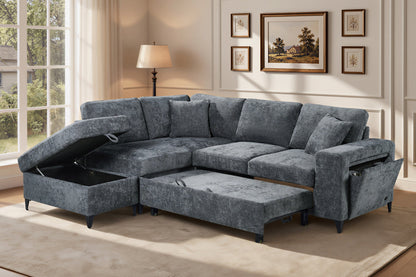 Elara Blue Chenille 1C2 Left Hand Corner Sofa Bed with Storage – main view