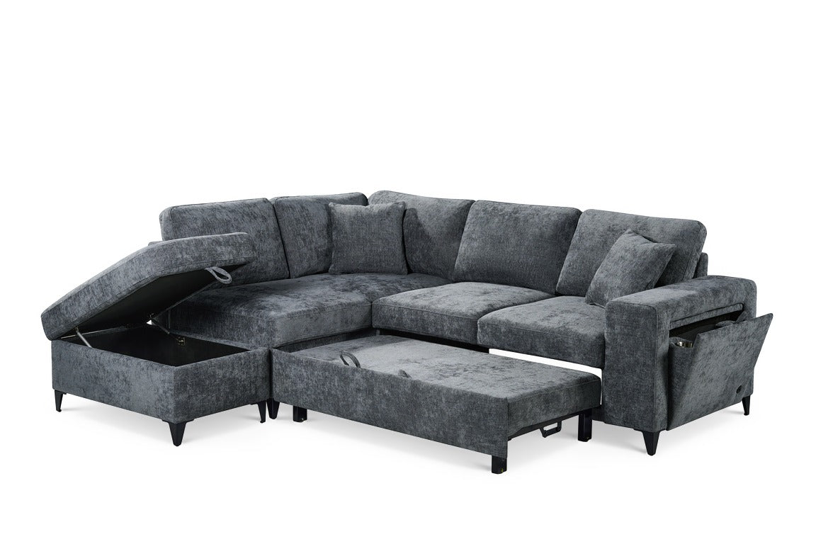 Elara Blue Chenille 1C2 Left Hand Corner Sofa Bed with Storage – view 2