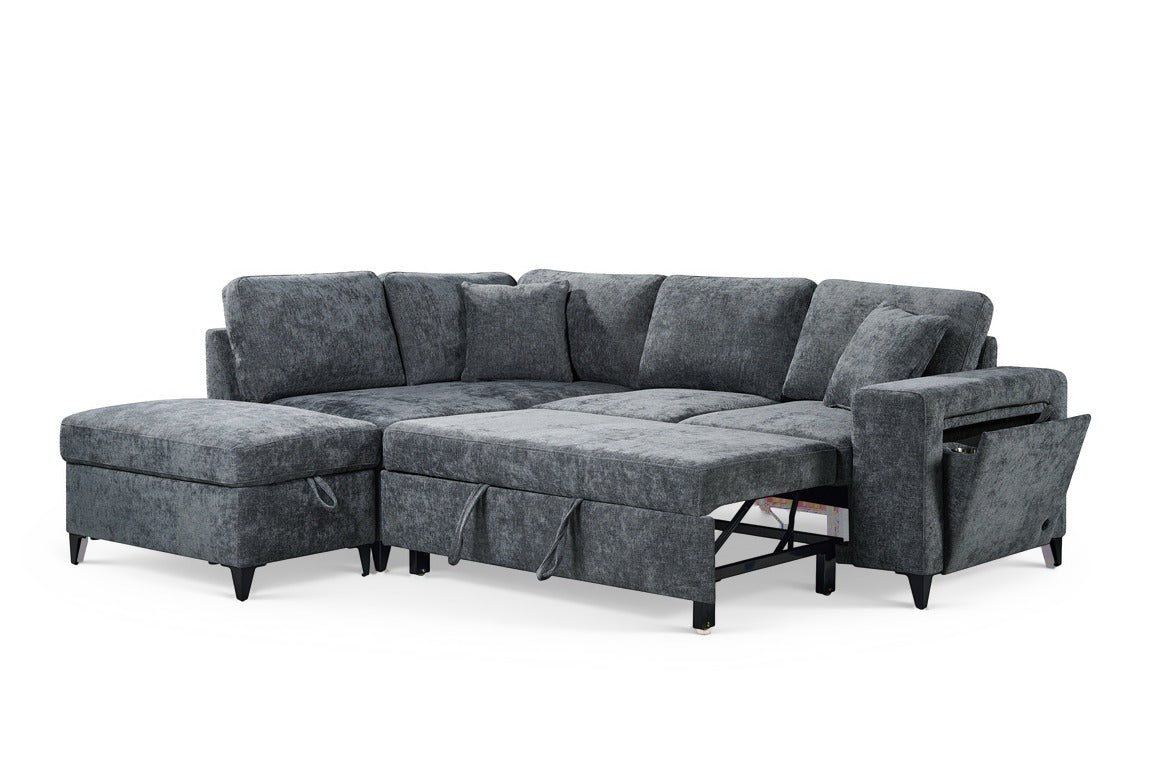 Elara Blue Chenille 1C2 Left Hand Corner Sofa Bed with Storage – view 3