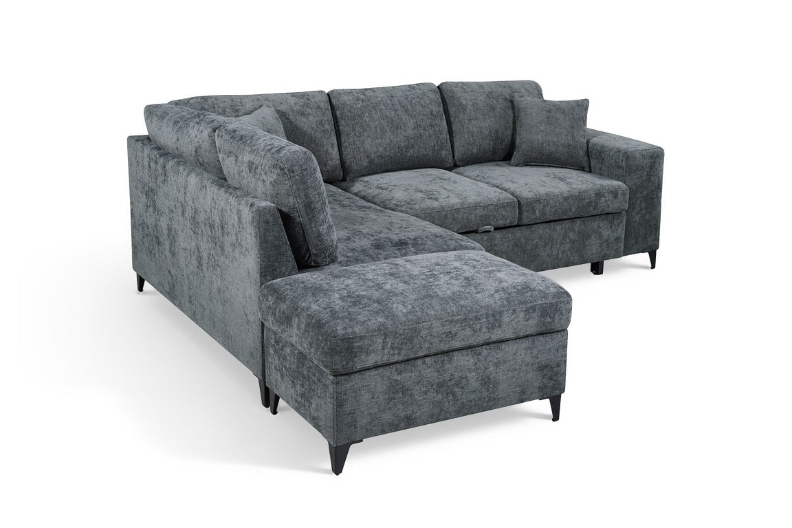 Elara Blue Chenille 1C2 Left Hand Corner Sofa Bed with Storage – view 4