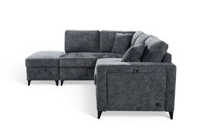 Elara Blue Chenille 1C2 Left Hand Corner Sofa Bed with Storage – view 5
