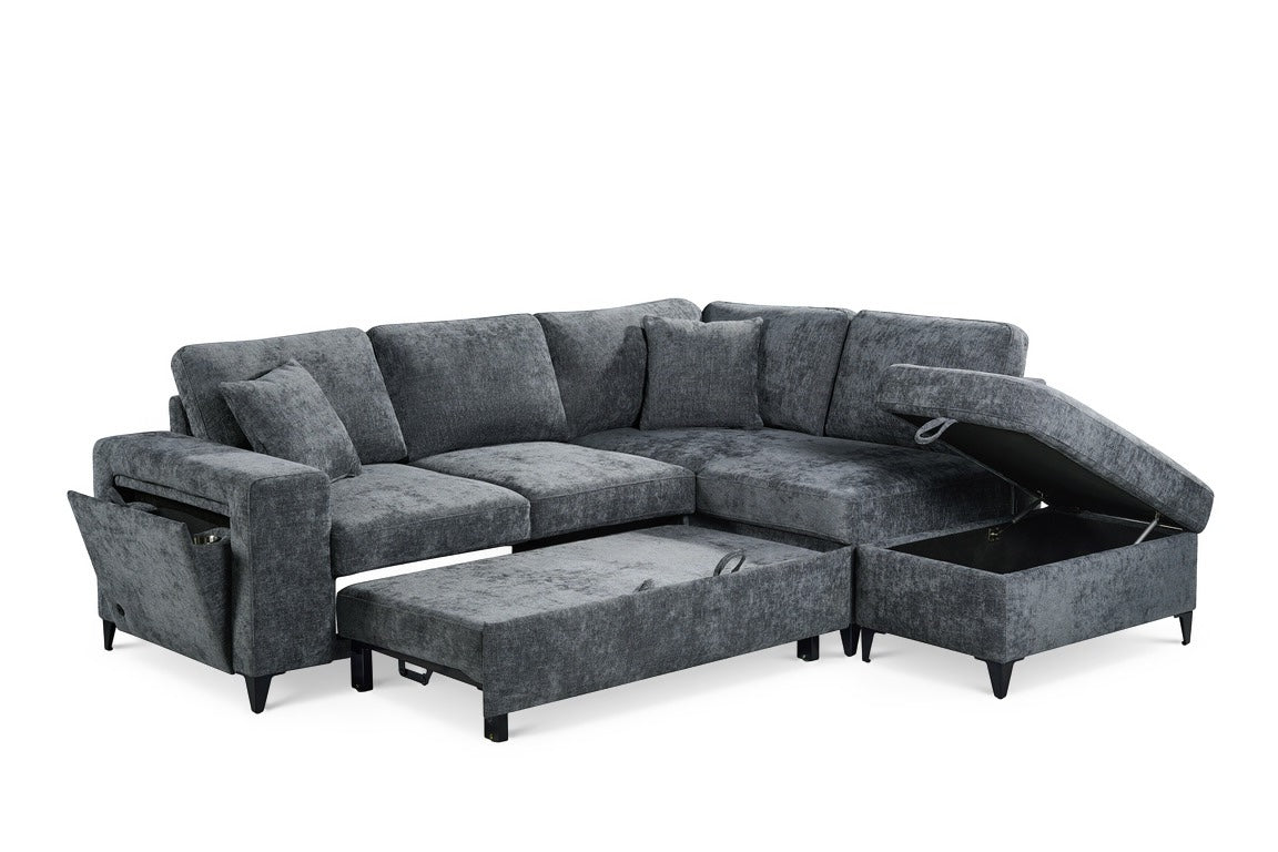 Elara Blue Chenille 2C1 Right Hand Corner Sofa Bed with Storage – view 2