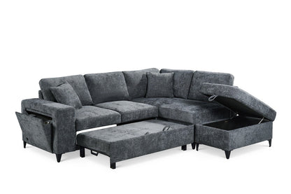Elara Blue Chenille 2C1 Right Hand Corner Sofa Bed with Storage – view 2