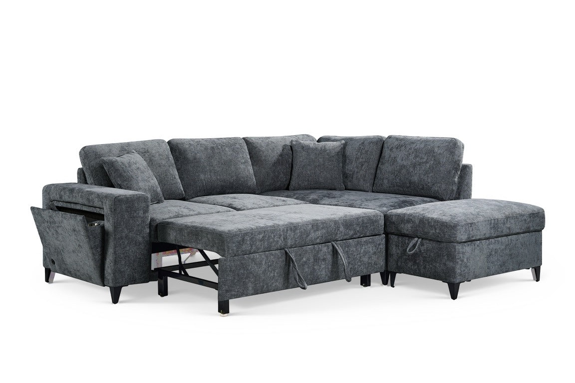 Elara Blue Chenille 2C1 Right Hand Corner Sofa Bed with Storage – view 3