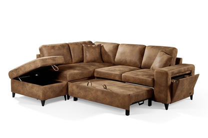 Elara Brown Faux Leather Suede 1C2 Left Hand Corner Sofa Bed with Storage – view 2