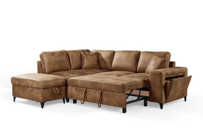 Elara Brown Faux Leather Suede 1C2 Left Hand Corner Sofa Bed with Storage – view 3