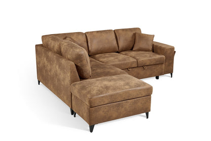 Elara Brown Faux Leather Suede 1C2 Left Hand Corner Sofa Bed with Storage – view 4