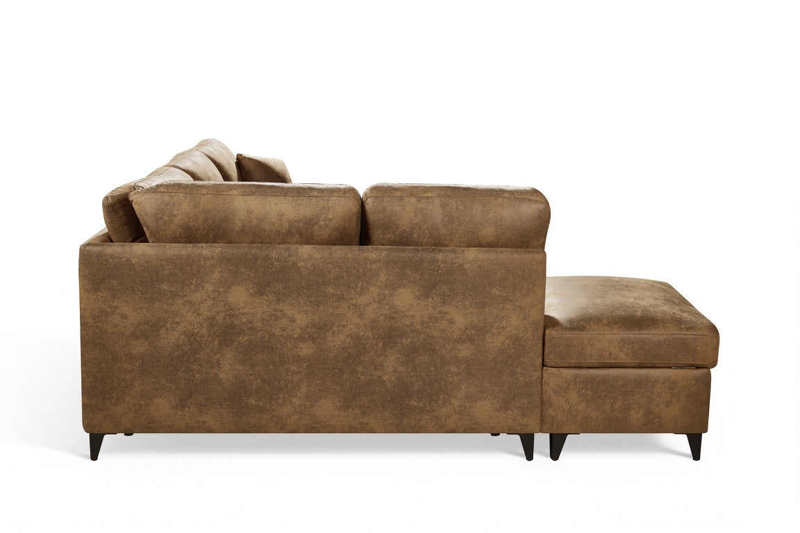 Elara Brown Faux Leather Suede 1C2 Left Hand Corner Sofa Bed with Storage – view 7