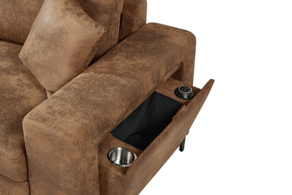 Elara Brown Faux Leather Suede 1C2 Left Hand Corner Sofa Bed with Storage – view 8