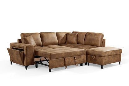 Elara Brown Faux Leather Suede 2C1 Right Hand Corner Sofa Bed with Storage – view 3