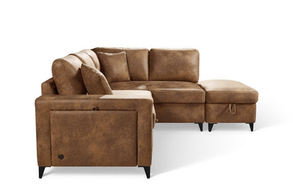 Elara Brown Faux Leather Suede 2C1 Right Hand Corner Sofa Bed with Storage – view 4