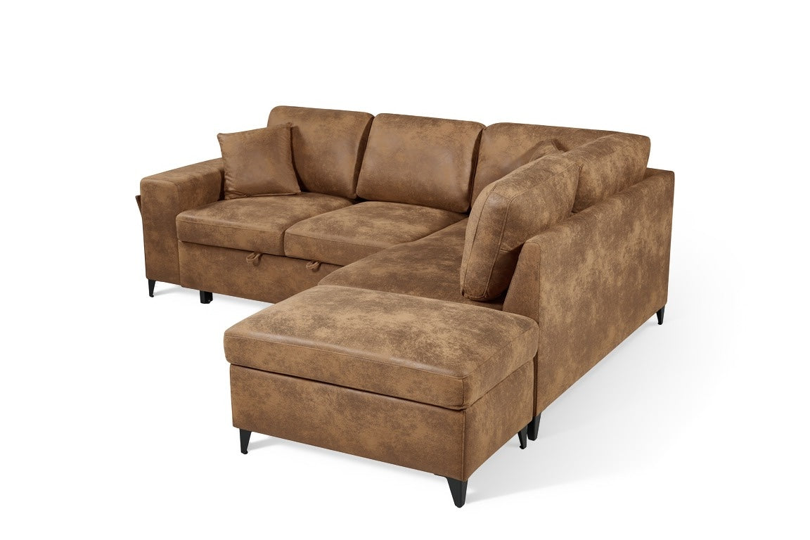 Elara Brown Faux Leather Suede 2C1 Right Hand Corner Sofa Bed with Storage – view 5