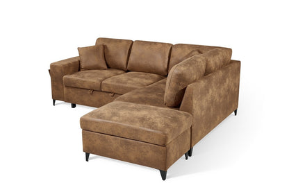 Elara Brown Faux Leather Suede 2C1 Right Hand Corner Sofa Bed with Storage – view 5