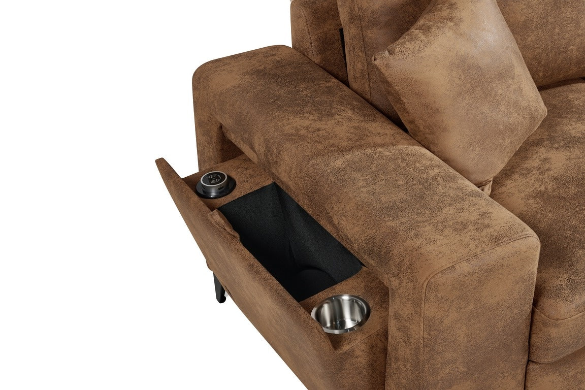 Elara Brown Faux Leather Suede 2C1 Right Hand Corner Sofa Bed with Storage – view 8