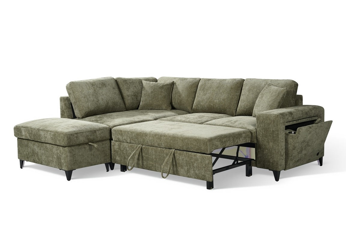 Elara Green Chenille 1C2 Left Hand Corner Sofa Bed with Storage – view 3