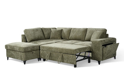 Elara Green Chenille 1C2 Left Hand Corner Sofa Bed with Storage – view 3
