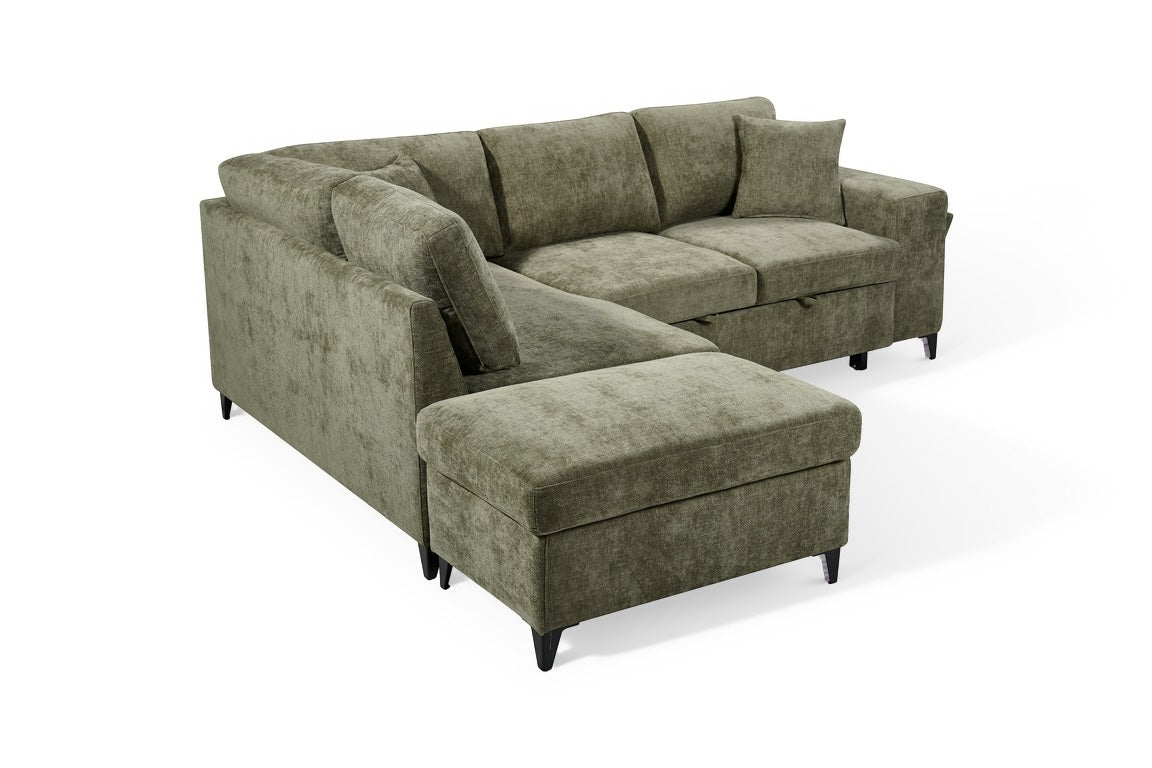 Elara Green Chenille 1C2 Left Hand Corner Sofa Bed with Storage – view 4