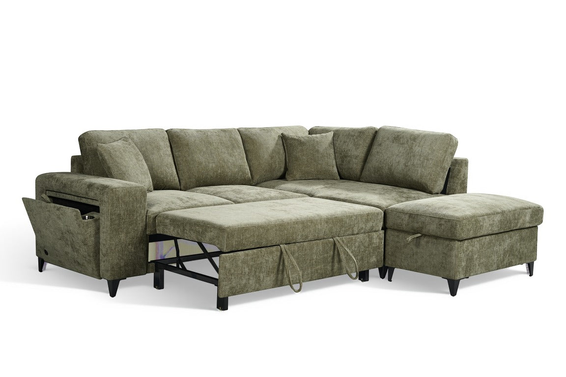 Elara Green Chenille 2C1 Right Hand Corner Sofa Bed with Storage – view 3