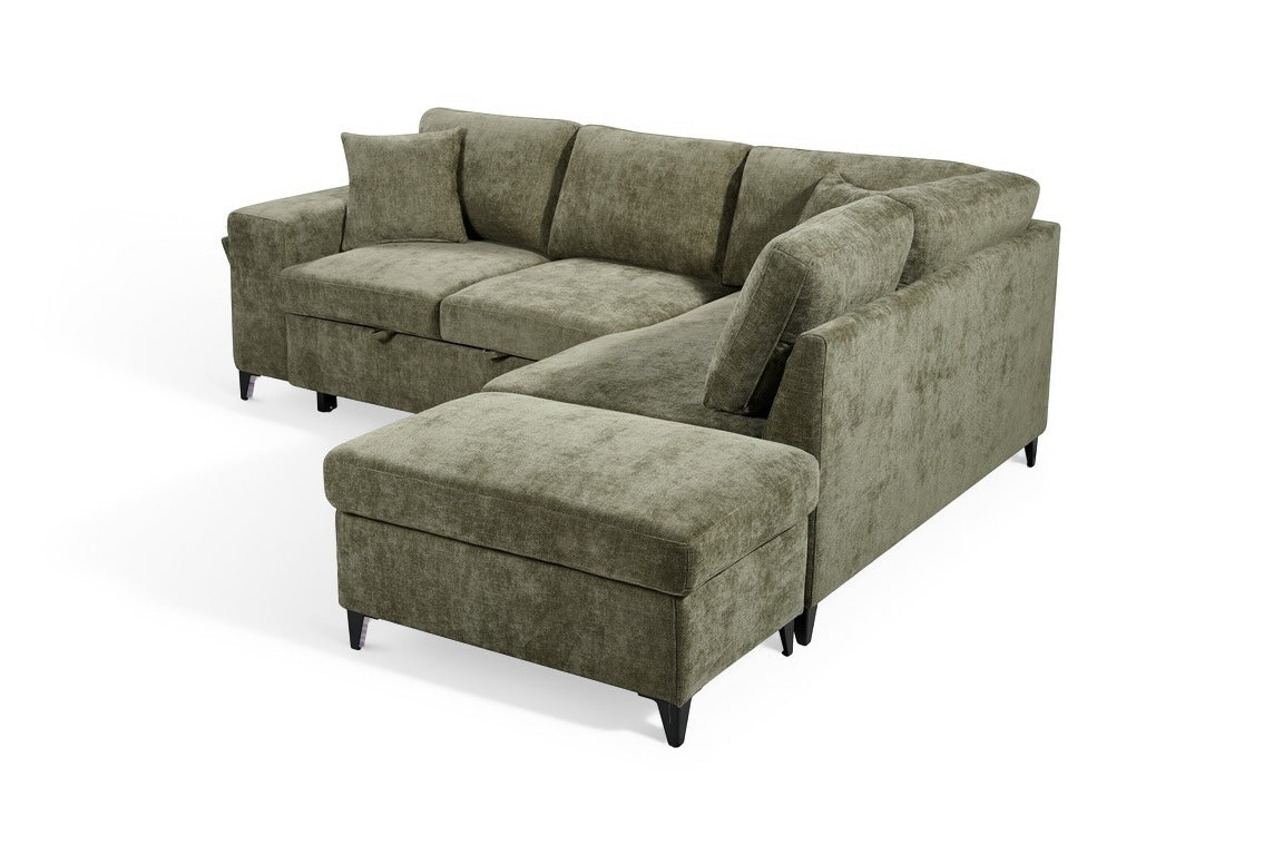 Elara Green Chenille 2C1 Right Hand Corner Sofa Bed with Storage – view 4