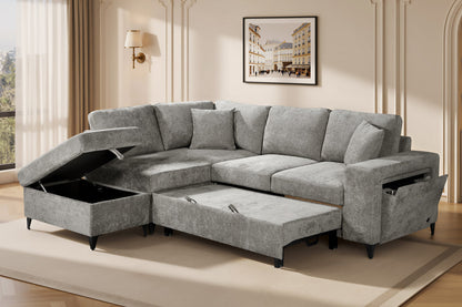 Elara Grey Chenille 1C2 Left Hand Corner Sofa Bed with Storage – main view
