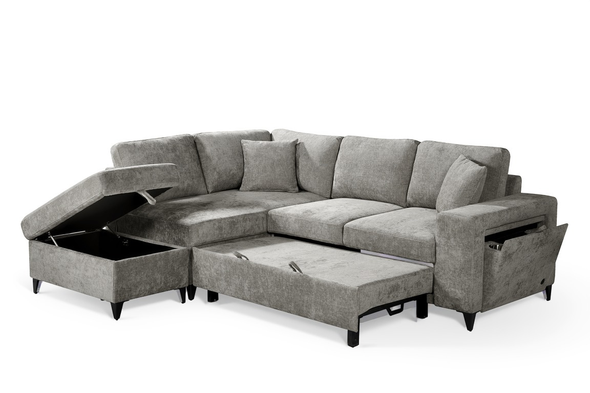 Elara Grey Chenille 1C2 Left Hand Corner Sofa Bed with Storage – view 2