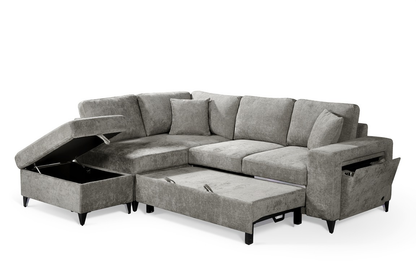 Elara Grey Chenille 1C2 Left Hand Corner Sofa Bed with Storage – view 2