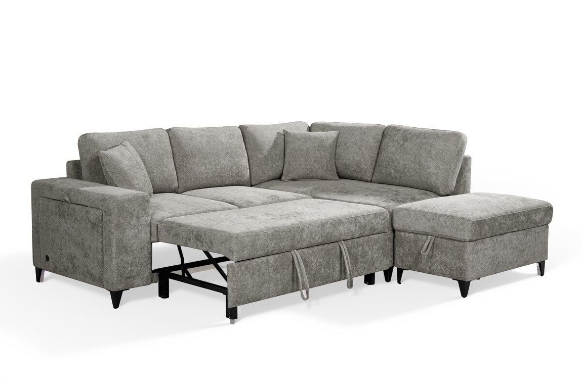Elara Grey Chenille 2C1 Right Hand Corner Sofa Bed with Storage – view 3