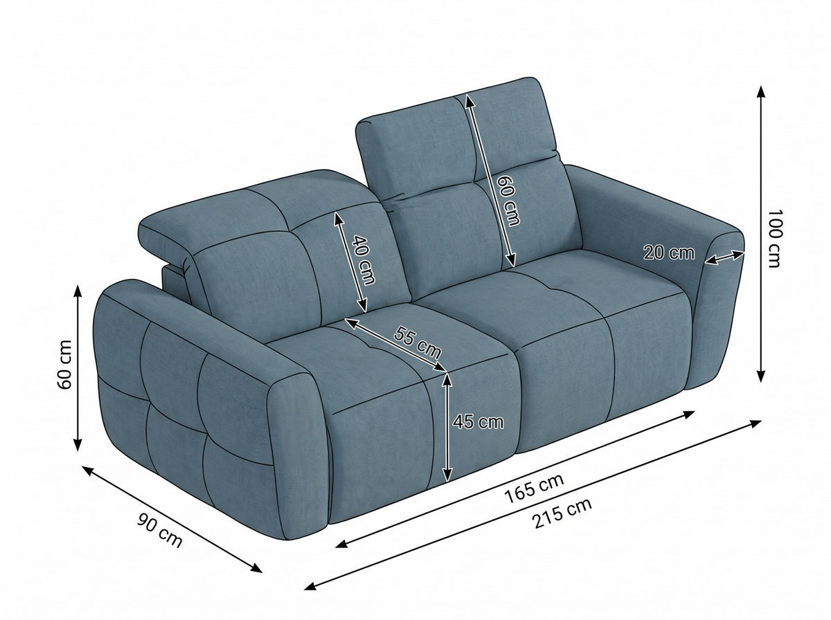 Faringdon 3 seater sofa dimensions: 215 cm width, 90 cm depth, 100 cm height with headrest raised – Grey and Beige