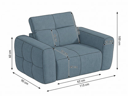 Faringdon armchair dimensions: 113 cm width, 90 cm depth, 100 cm height with headrest raised – Grey and Beige