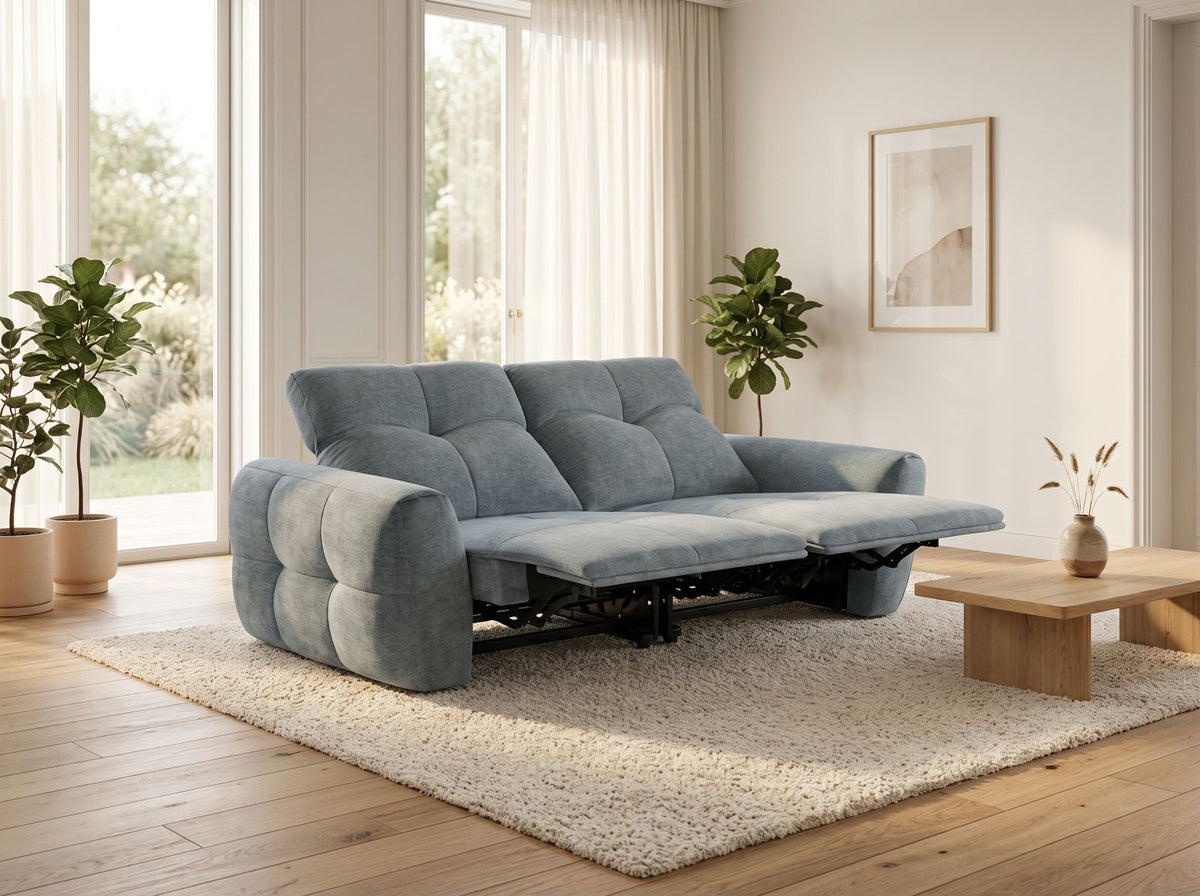 Faringdon Grey 3 seater electric recliner sofa, footrests extended