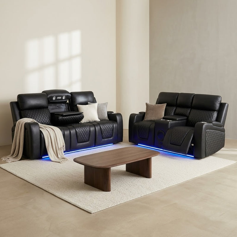 Florida 3+2 Music Electric Recliner Aire Leather Sofa - Black