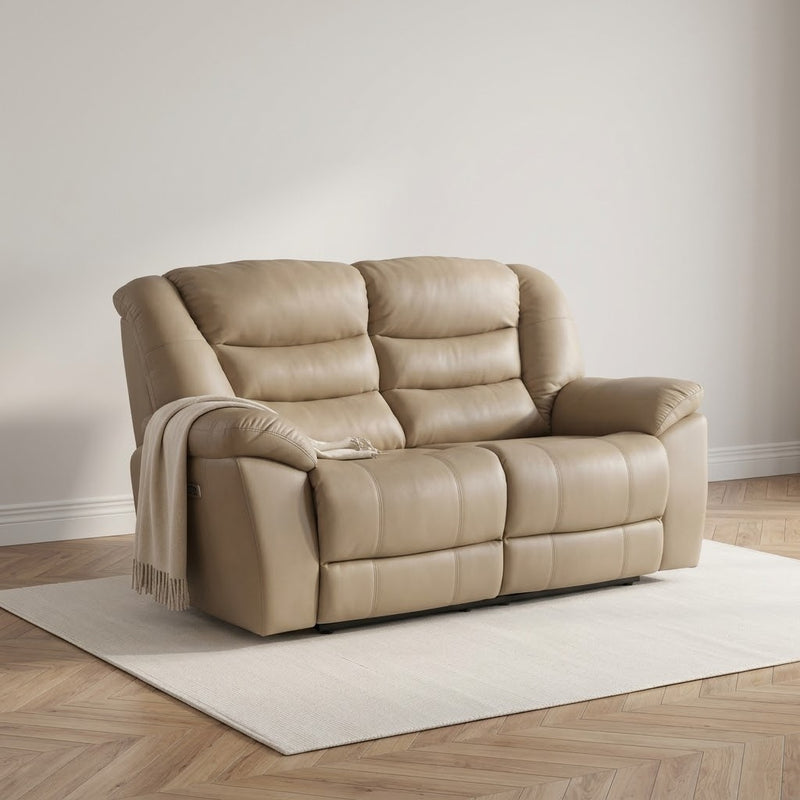 Giovanni 2 Seater Electric Recliner Sofa - Beige Leather