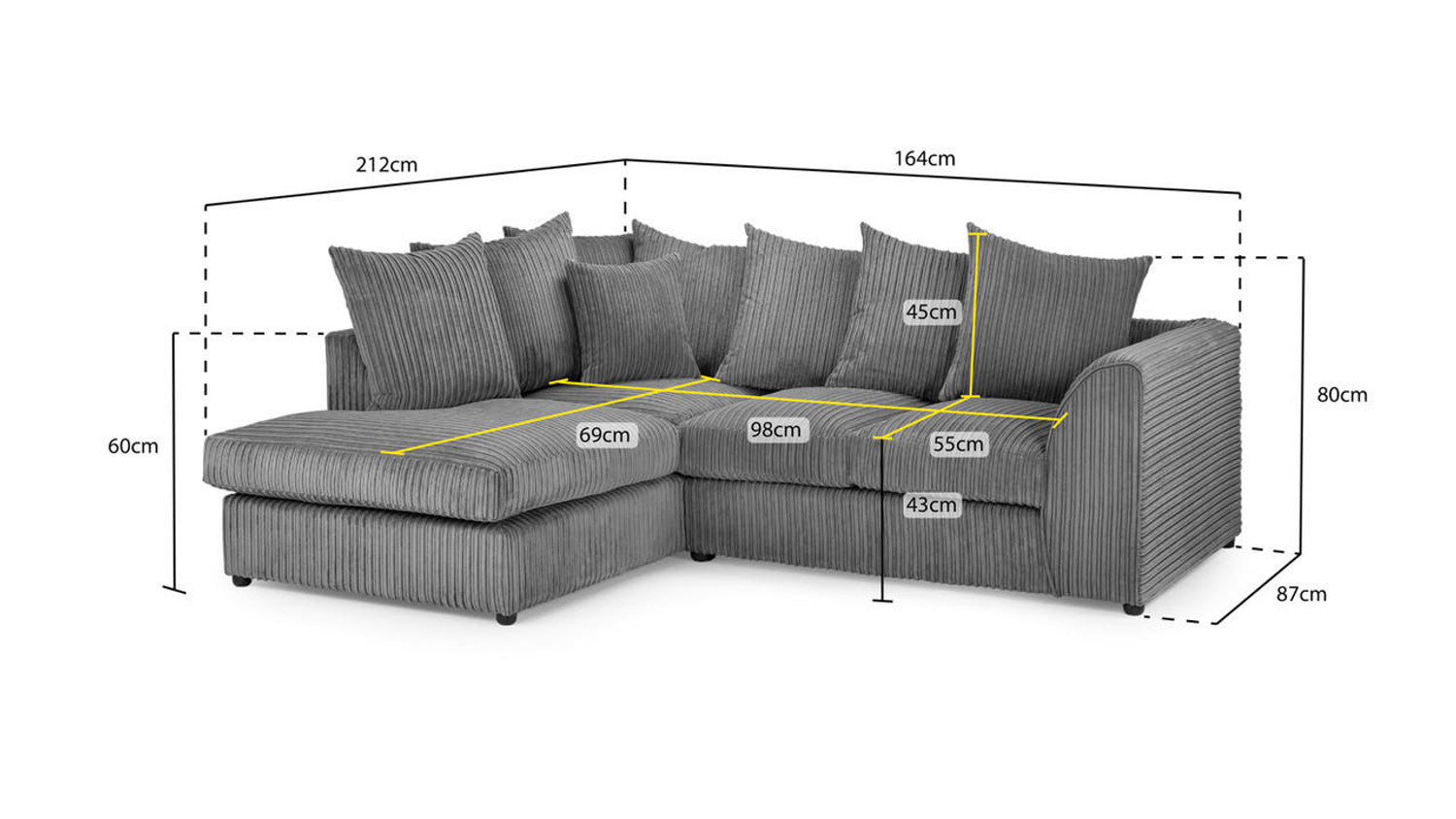 Harley Jumbo Grey Left Hand Facing Corner Sofa