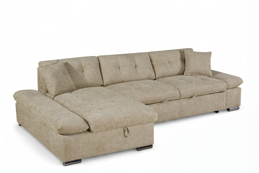 Harry Beige Chenille Fabric Corner Sofabed with Storage