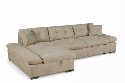 Harry Beige Chenille Fabric Corner Sofabed with Storage