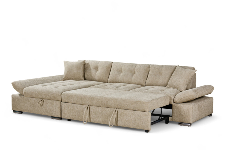 Harry Beige Chenille Fabric Corner Sofabed with Storage