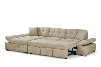 Harry Beige Chenille Fabric Corner Sofabed with Storage