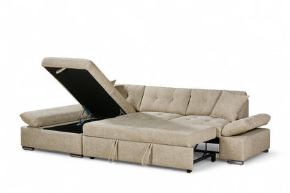 Harry Beige Chenille Fabric Corner Sofabed with Storage