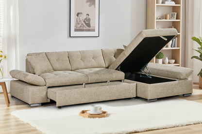 Harry Beige Chenille Fabric Corner Sofabed with Storage