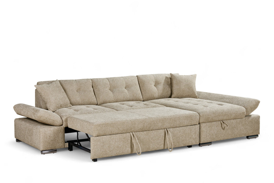 Harry Beige Chenille Fabric Corner Sofabed with Storage