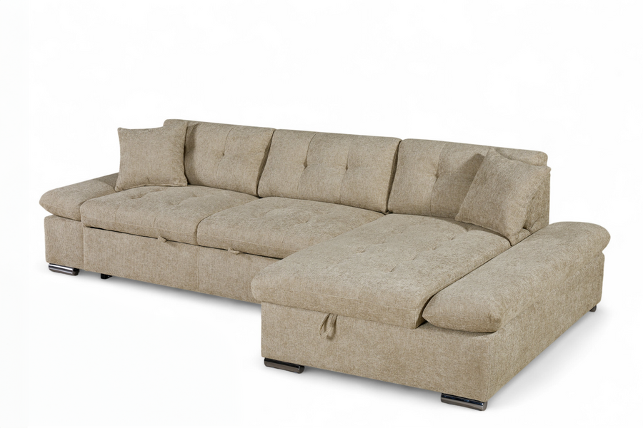 Harry Beige Chenille Fabric Corner Sofabed with Storage