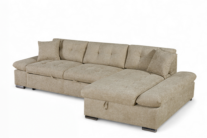 Harry Beige Chenille Fabric Corner Sofabed with Storage