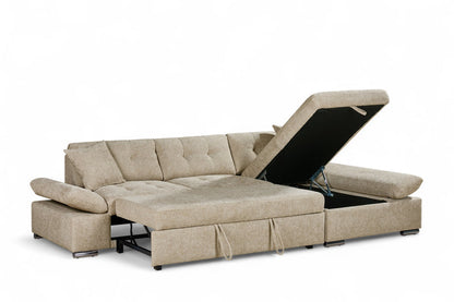 Harry Beige Chenille Fabric Corner Sofabed with Storage