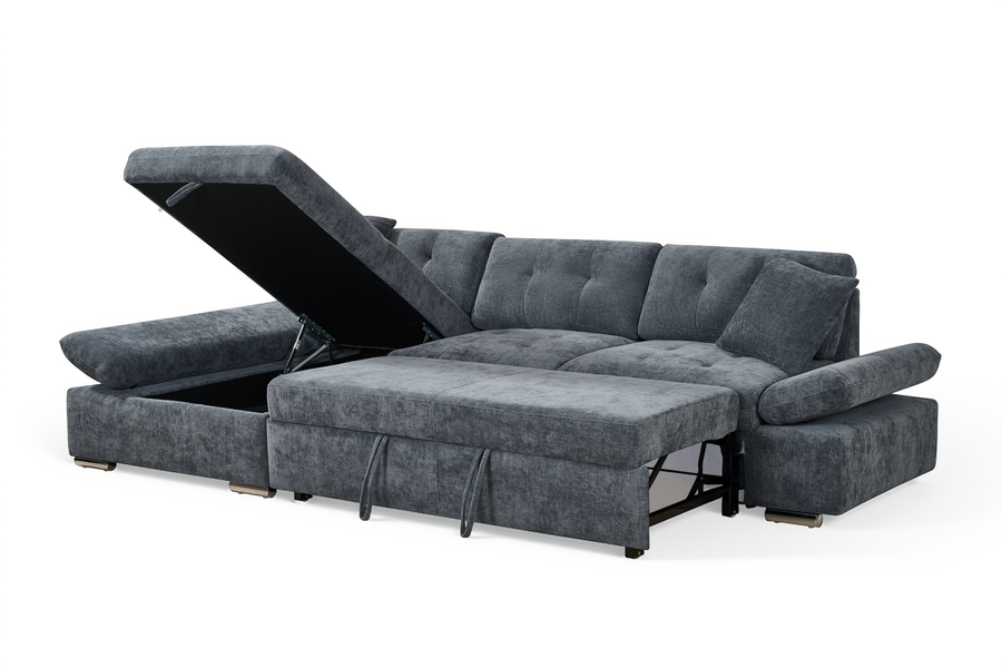 Harry Blue Chenille Fabric Corner Sofabed with Storage
