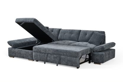 Harry Blue Chenille Fabric Corner Sofabed with Storage