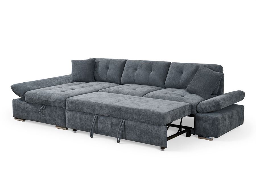 Harry Blue Chenille Fabric Corner Sofabed with Storage