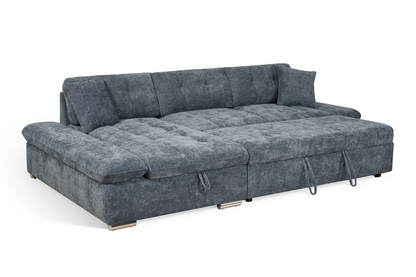 Harry Blue Chenille Fabric Corner Sofabed with Storage