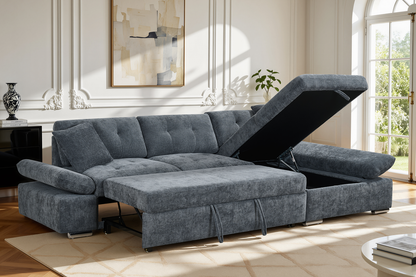 Harry Blue Chenille Fabric Corner Sofabed with Storage