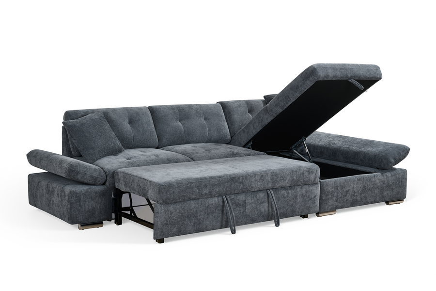 Harry Blue Chenille Fabric Corner Sofabed with Storage